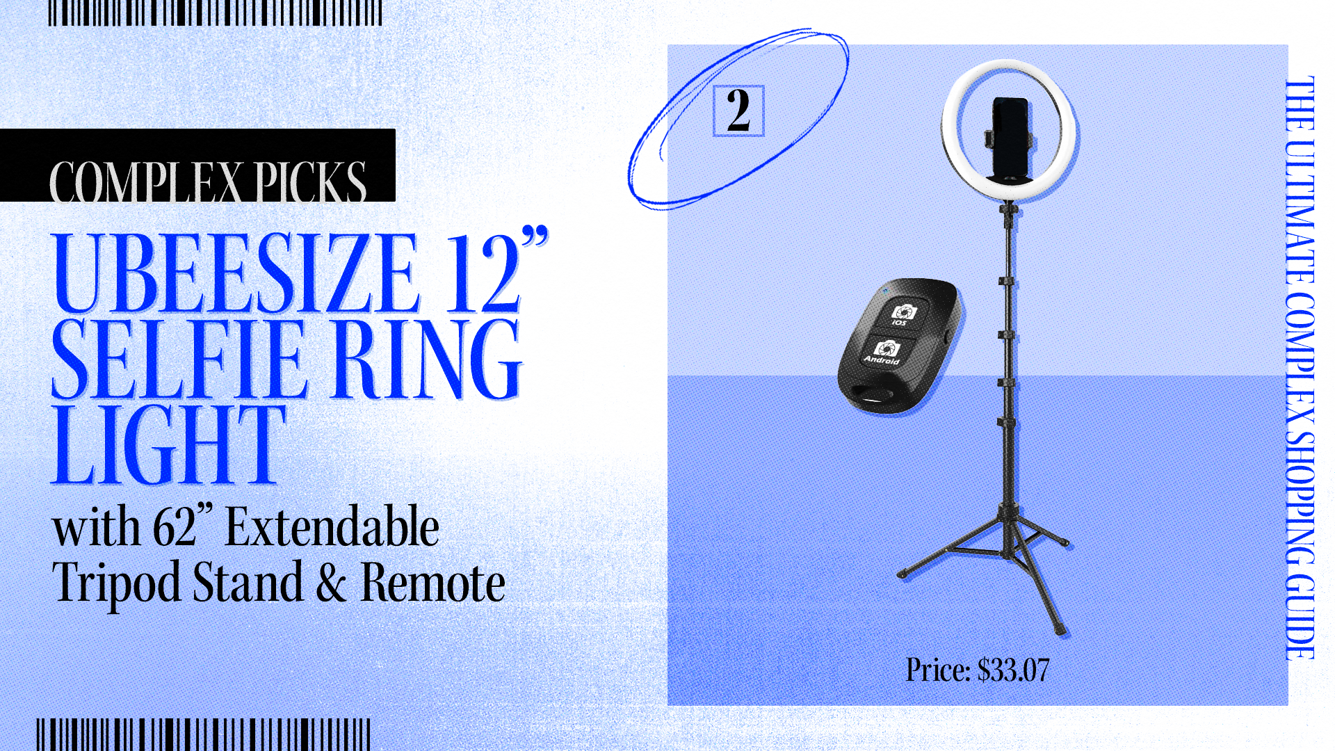 Ubeesize 12&quot; Selfie Ring Light with 62&quot; extendable tripod stand and remote, priced at $33.07. Labelled as Complex Picks in The Ultimate Complex Shopping Guide